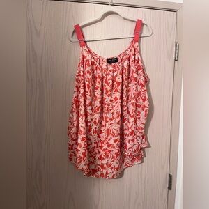 Lane Bryant Coral and White Floral Cami with Adjustable Straps